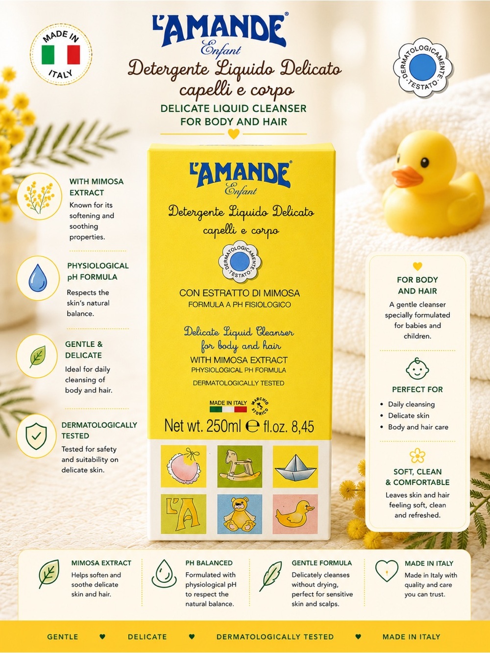 L’AMANDE Enfant Delicate Liquid Cleanser Body & Hair Wash with Mimosa Extract